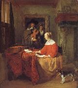 Gabriel Metsu A Woman Seated at a Table and a Man Tuning a Violin oil painting picture wholesale